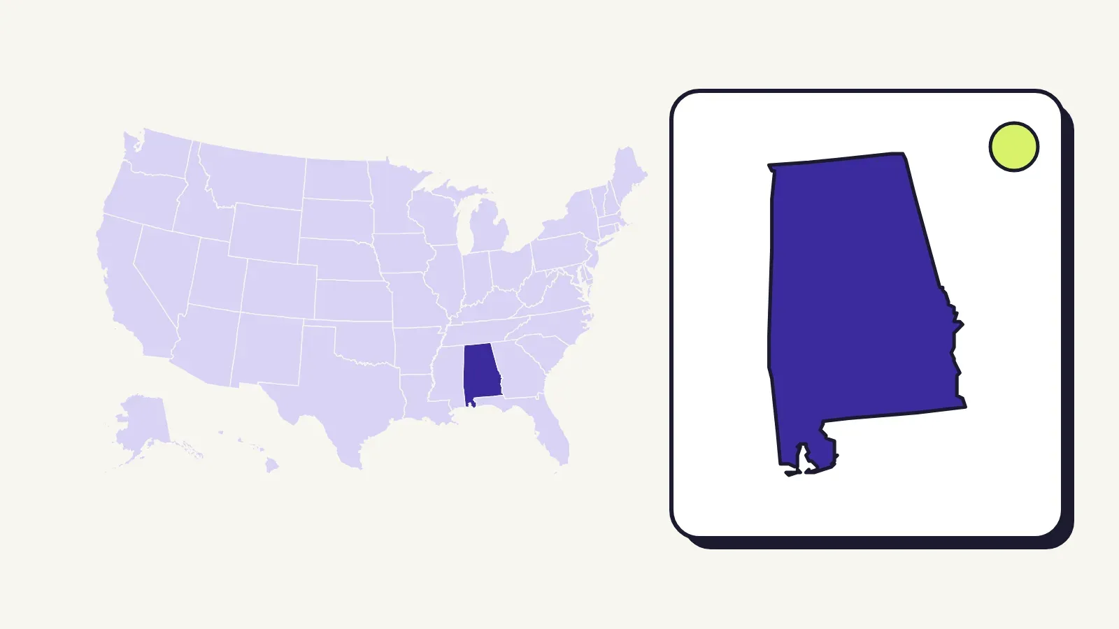 Map of the United States with Alabama highlighted