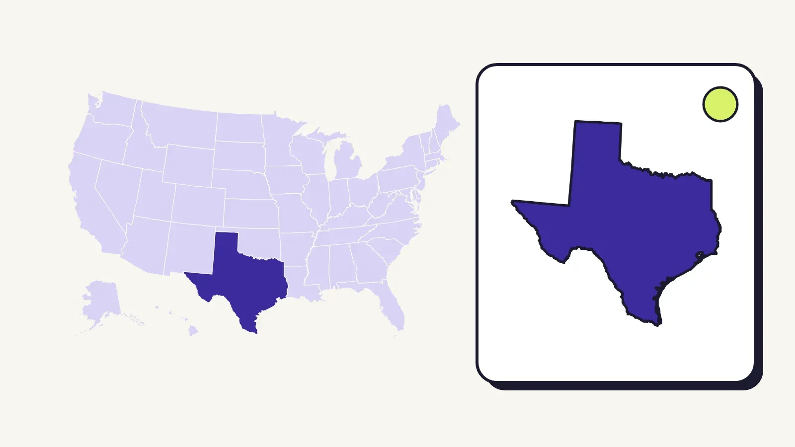 Map of the United States with Texas highlighted