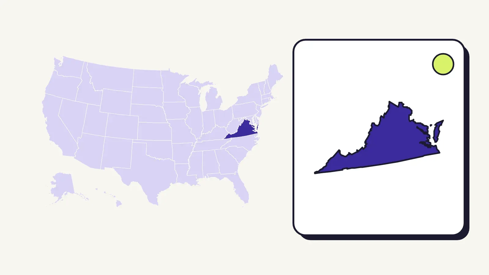 Map of the United States with Virginia highlighted